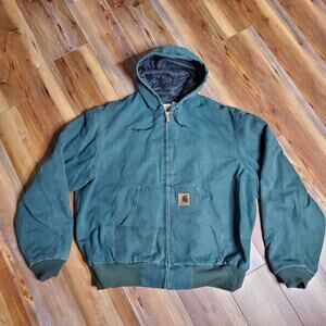 Carhartt Vintage Jacket JQ243 HTG Hunter Green J06 USA Made 1996 Hooded Faded XL